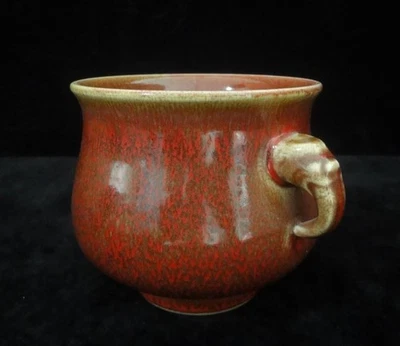 Quemador de incienso de porcelana esmalte rojo sangre chino antiguo raro marcado KangXi Foto 1 de 4