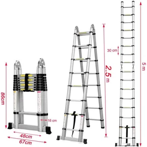 Aluminium Teleskopleiter, 2,6–5 m, verstellbar, 150 kg Traglast, Haushalt/Außen - Bild 1 von 15