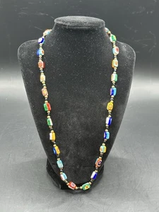 Vintage venezianische Murano Millefiori Glas rechteckige Perlen Halskette - 24" 1970er Jahre - Bild 1 von 4