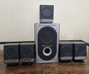 Altec Lansing 251 5.1 Surround Speaker System 6-piece Works Missing 1 Stand - Picture 1 of 10