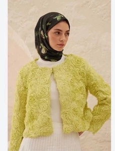 ZARA WOMAN FLOWER-SHAPED JACKET WITH TEXTURED FLOWER DETAIL LIME Size L 3920/111 - Picture 1 of 5