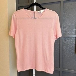 Oscar de la Renta Damen Rosa Wolle Kaschmir Seide Mischung Kurzarm Top L Neu ohne Etikett - Bild 1 von 6