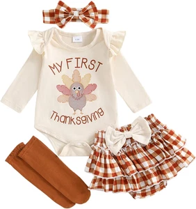 Newborn Baby Girl Outfits Cute Letter Romper Ruffle Plaid Skirt Dress Set - Picture 1 of 23