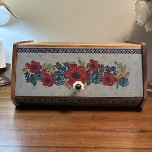 The Pioneer Woman Floral Acacia Wood Bread Box Farmhouse Style - Picture 1 of 19