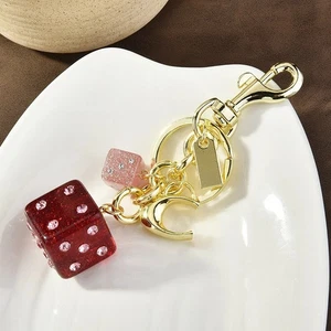 NWT Coach Dice Cluster Bag Charm Keychain Gold Pink Glitter Resin - Picture 1 of 2