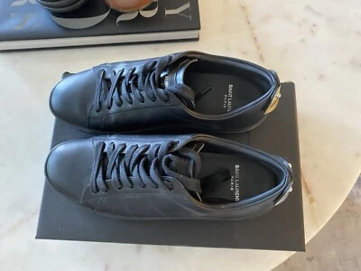 Saint Laurent Paris Black Leather Court Classic Lips Low Top Sneakers Size 37 - Image 1 of 4