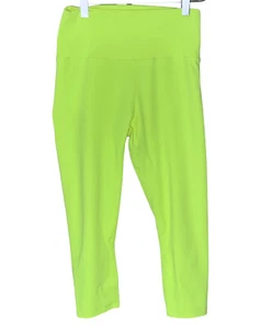 Zyia Neon Yellow Soft n Snug Sz 6-8 Med Leggings Knee Length High Rise Waist - Picture 1 of 11