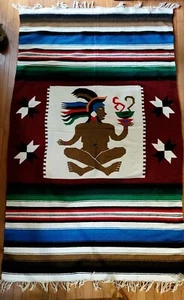 Manta de lana multicolor mexicana tejida a mano de colección sacerdote maya 83" × 48" - Imagen 1 de 6