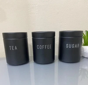 Black Matt Finish Metal Tea, Coffee, and Sugar Canister Set - Picture 1 of 8