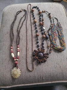 Vintage Wood Beaded Jewelry Lot Necklace 5 pcs - Picture 1 of 12
