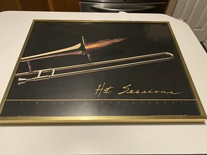 Vintage CONDITION 1983 JIM SHICK`Hot Sessions` TROMBONE Poster Framed Glass - Picture 1 of 9
