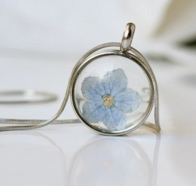 Medaillon Halskette Vergissmeinnicht Edelstahl Blumen Geschenkidee Frauen Mutter - Bild 1 von 4