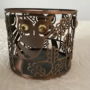 Bath & Body Works 3 Wick Candle Holder Owl Jewel Eyes Bronze Metal - Picture 1 of 6