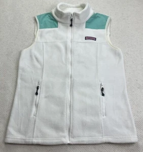 Chaleco polar Vineyard Vines para mujer S bolsillos con cremallera completa cuello falso verde azulado blanco - Imagen 1 de 9