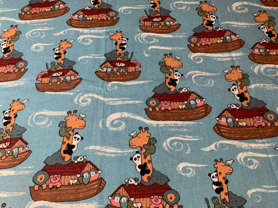 Noahs Ark Animal Print Cotton Fabric 12" x 44" - Image 1 of 4
