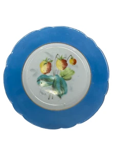 Plate Blue Gold Strawberry Hand Painted and Transfer Print Decorative - Picture 1 of 10