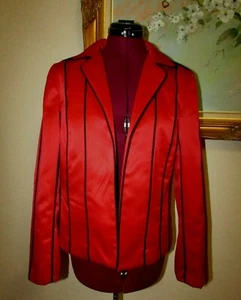 MSK SZ M RED SATIN OPEN LINED DRESSY BLAZER/JACKET W FRENCH CUFFS/BLK PIPING/EUC - Picture 1 of 8