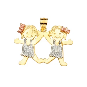 14K Tri Color Gold Girl-Girl Pendant For Necklace or Chain - Picture 1 of 4
