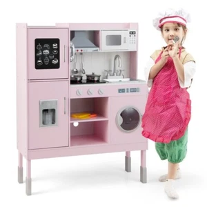 3-Level Height Adjustable Toddler Pretend Play Kitchen & 6 Pcs Accessory 3+ Year - Picture 1 of 10
