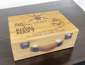 British Armed Forces Engraved Wooden Parade/Memorabilia Box, Army, Navy & RAF - Picture 1 of 83