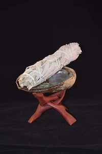 White Sage 8" - 9" + Wood Stand 6" & Abalone Shell 6" - 7" (1 Kit) #JC-98 - Picture 1 of 12