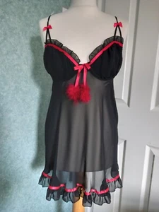 BNWT M&S Black Chiffon Georgette Chemise with Matching Thong 34C - Picture 1 of 7