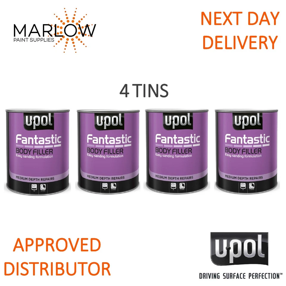 4 X U-POL FANTASTIC POLYESTER CAR BODY FILLER 3LTR UPOL FANT/3 WITH BPO HARDENER