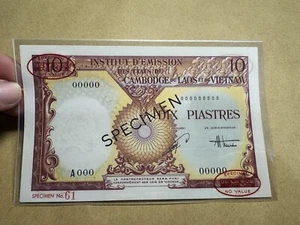 French Indochina 10 Piastre 1953 Viet Nam SPECIMEN GEM UNC Rare_LDP Shop. - Picture 1 of 5