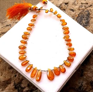 35 Carat Natural Orange Color Kyanite Briolette Pear Cut 8 Inch Beads - Picture 1 of 11
