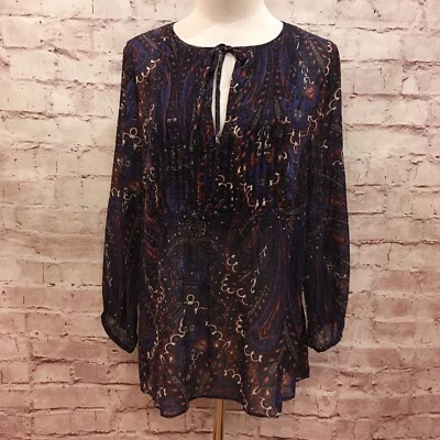 Joie Vandrea Paisley Sheer Silk Pin Tuck Peasant Blouse XS 3/4 Sleeve - Image 1 of 4