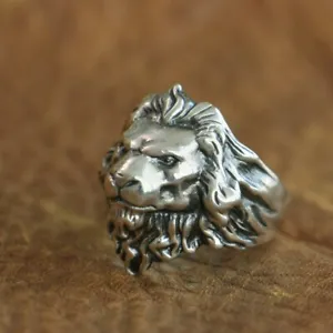 925 Sterling Silver King of Lion Ring High Details Mens Biker Punk Ring TA109A - Picture 1 of 29