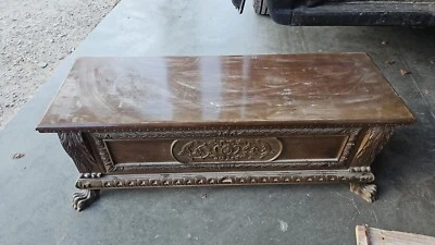 Cassapanca in Legno Massello Baule Vintage con contenitore in stile Antico Noce - Immagine 1 di 2