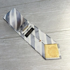 Donald Trump Stripe Silver White Tie 100% Silk - Picture 1 of 9