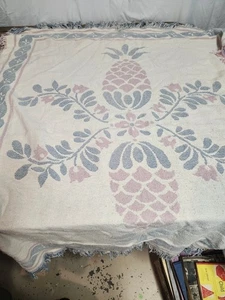 Vintage Pink Purple Pineapple Fringed Fringe Tapestry Throw Blanket - Picture 1 of 8
