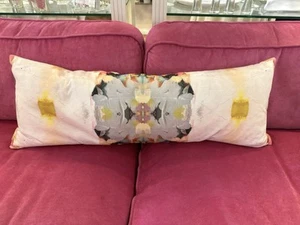 Laura Park Southern Charm Linen Feather Filled Bolster Pillow 14x36” NEW - Picture 1 of 4