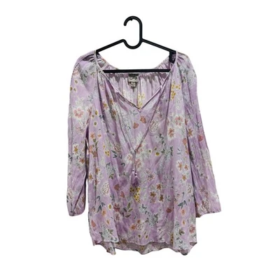 Blusa Top COMO Vintage Estampado Floral Borla Cuello en V Manga Larga XL Foto 1 de 4