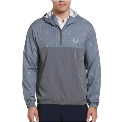 Original Penguin Mens 1/4 Zip Printed Pete Wind Hoodie Pullover Grey Size Medium - Image 1 of 4