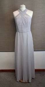 Oasis Twist Slinky Maxi Bridesmaid Ball Gown Prom Dress, Pale Grey Pleated Sz 12 - Picture 1 of 12