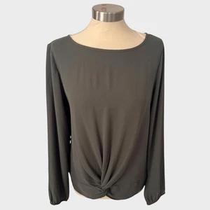 LOFT Small Twist Long Sleeve Top Olive Green 100% Polyester - Picture 1 of 7