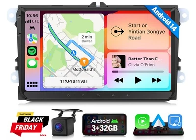 9" Android 14 Autoradio Bluetooth Navi CarPlay Radio für VW Golf 5 6 Caddy Jetta - Bild 1 von 4