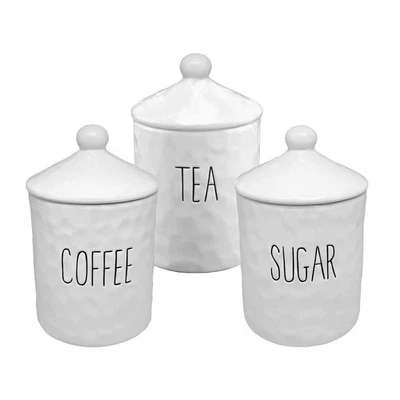 Coffee Tea Sugar Canister Set Ceramic Jars Airtight Lids Handle Storage 3pcs - Image 1 of 4