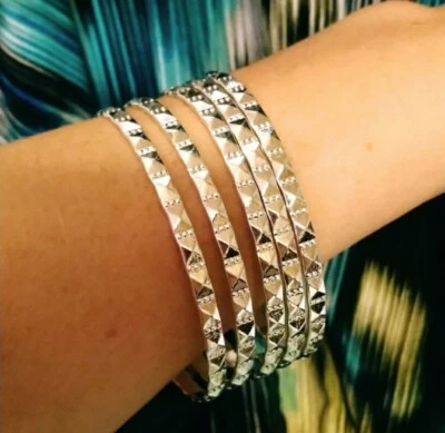 Sterling Silver Plated Bangle Bracelets Matching Set  - Image 1 of 2
