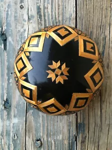 VINTAGE USSR SOVIET UNION THERMO BLACK LACQUER ROUND BOX, WITH GOLD DETAILS - Picture 1 of 14