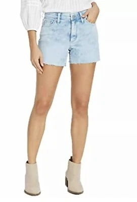 Универсальные женские джинсовые шорты с высокой талией миди светло-кислотная стирка синие размер 8 - Изображение 1 из 4