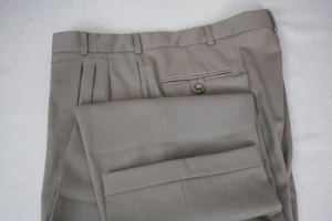 JOHN ALEXANDER HARTMARX Men's Pant Wool Gabardine Beige Pleated Cuffed 38 x 31 - Picture 1 of 11