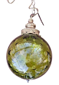 MCM Vintage Green Globe Swag Lampe und Kette 11" Bubble Honeycomb Kugel Globus - Bild 1 von 13