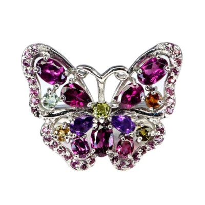 Anillo de plata de ley 925 ovalado rodolita granate amatista piedras preciosas joyería talla 9 Foto 1 de 4