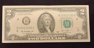 $2 Dollar Bill 2013 Crisp Mirrored Trinary FANCY SERIAL 12512152 A17 - Picture 1 of 2