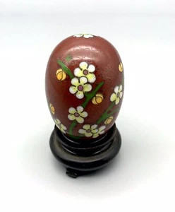 Vintage Oriental Cloisonné Enameled Egg Floral Pattern Flowers Red w/ Stand - Picture 1 of 3