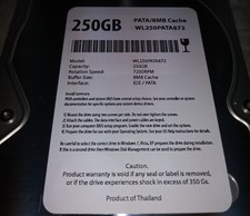 White Label 250 GB 7200 RPM 8 MEG Cache IDE Hard Drive Pulled Wiped